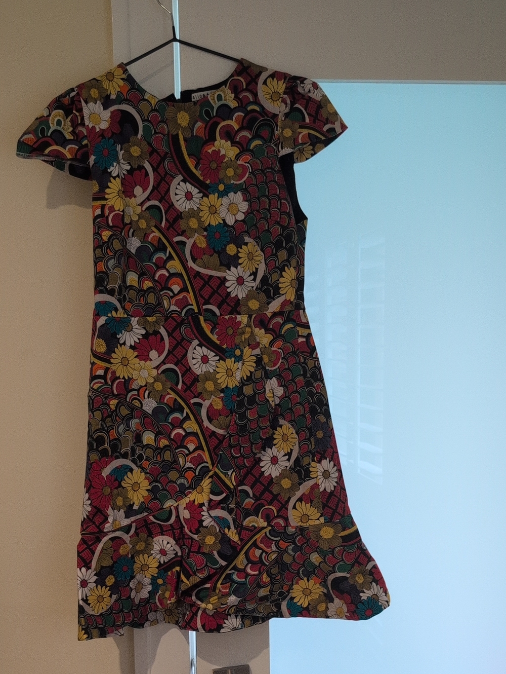 Alice + Olivia Black Multicolor Floral Mini Dress